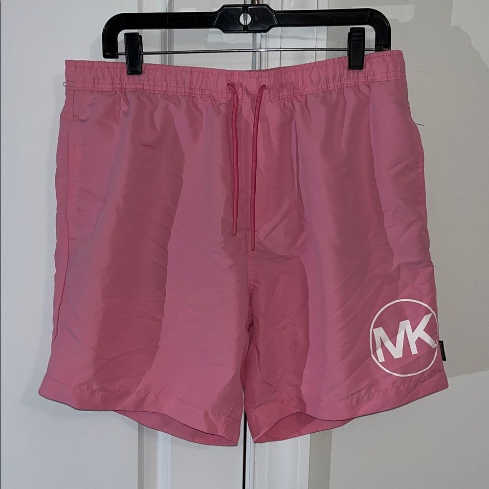 Michael Kors Hot Pink Mesh Lined Swim Pool Vacation Trunks shorts L MK Model